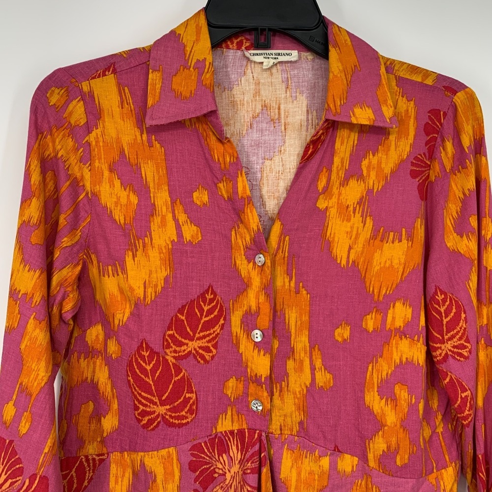 Christian Siriano Top Linen Blend V Neck Button Down Long Sleeve Womens Small - Picture 4 of 11
